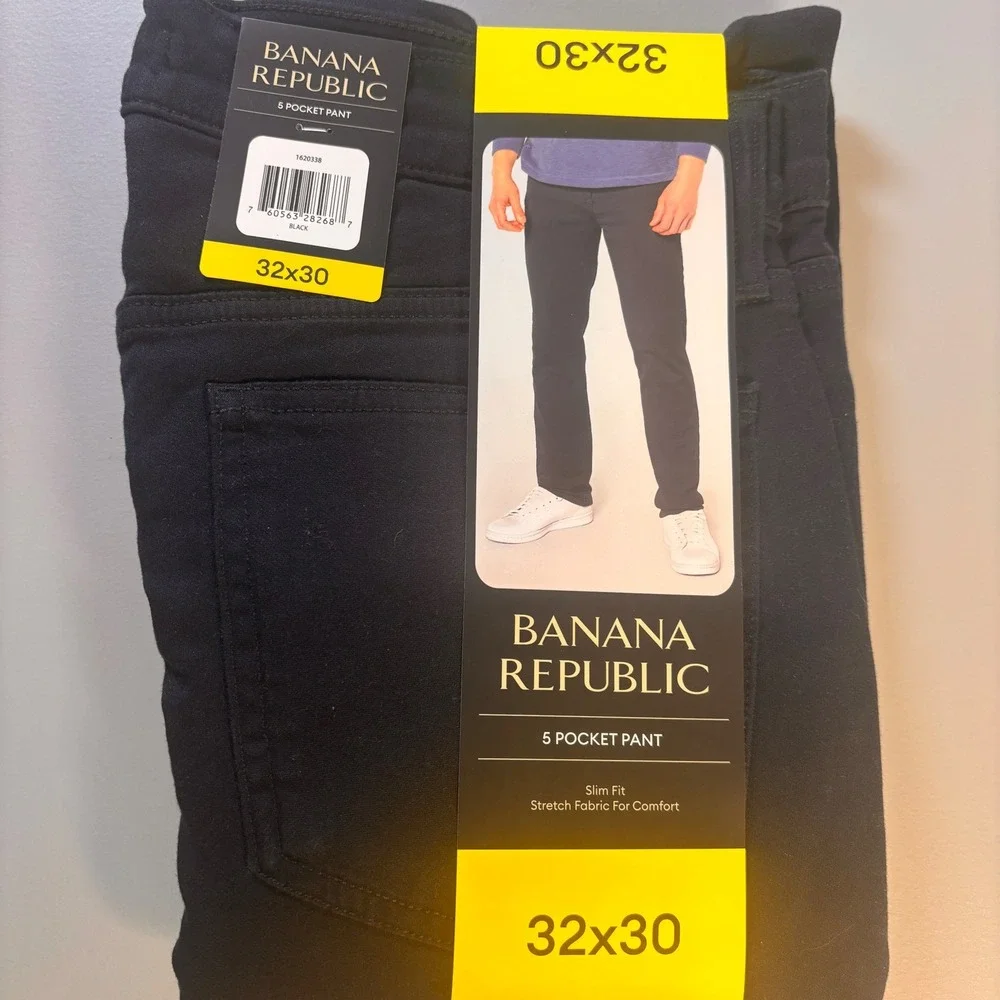 Banana Republic 5 Pocket‎ Slim Fit Pants Mens 32x30 Black Stretch NWT Casual